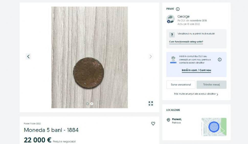O monedă de 5 bani valorează zeci de mii de euro pe internet. Cine o are poate să facă avere 782224