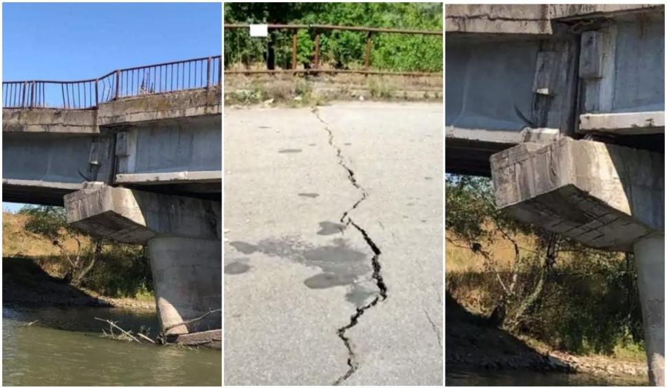 Revoltă în localitatea Constantin Daicoviciu unde podul stă să cadă. Oamenii se închină ca la o minune şi spun că aşa ceva nu credeau că vor vedea | Reacţia primarului