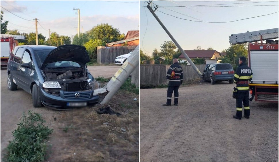 Un șofer beat a rupt un stâlp de electricitate și a provocat un incendiu, în Brăila