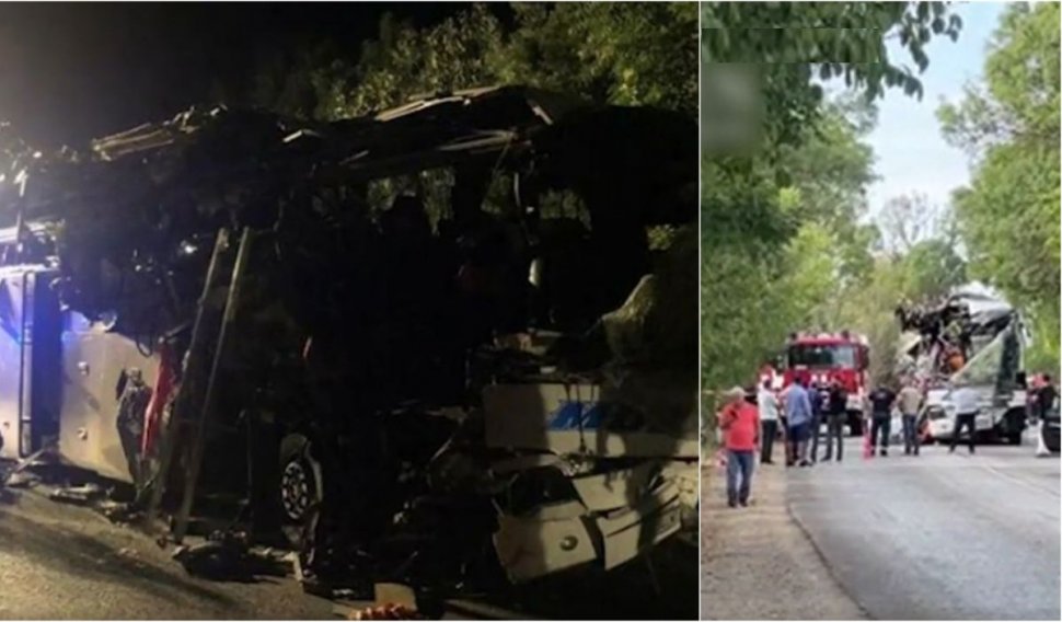 Imagini de la tragedia din Bulgaria, unde au murit 3 români | Primele momente după impactul autocarului cu mașina