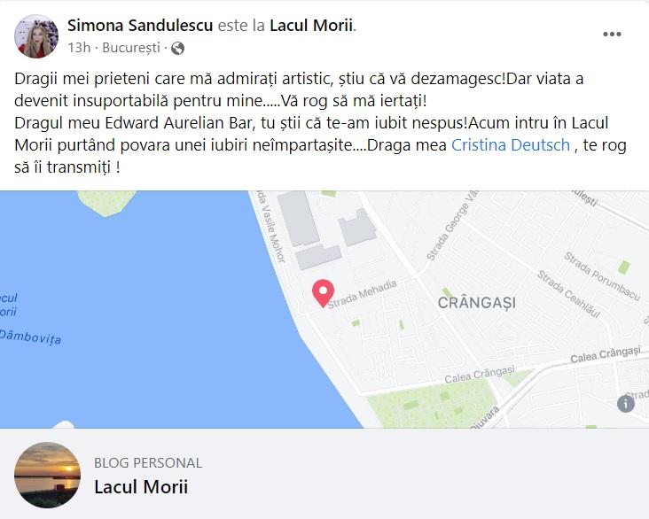 Cine ascunde adevărul în cazul artistei care a murit în Lacul Morii | Prietena menţionată în mesajul de adio rupe tăcerea 783715