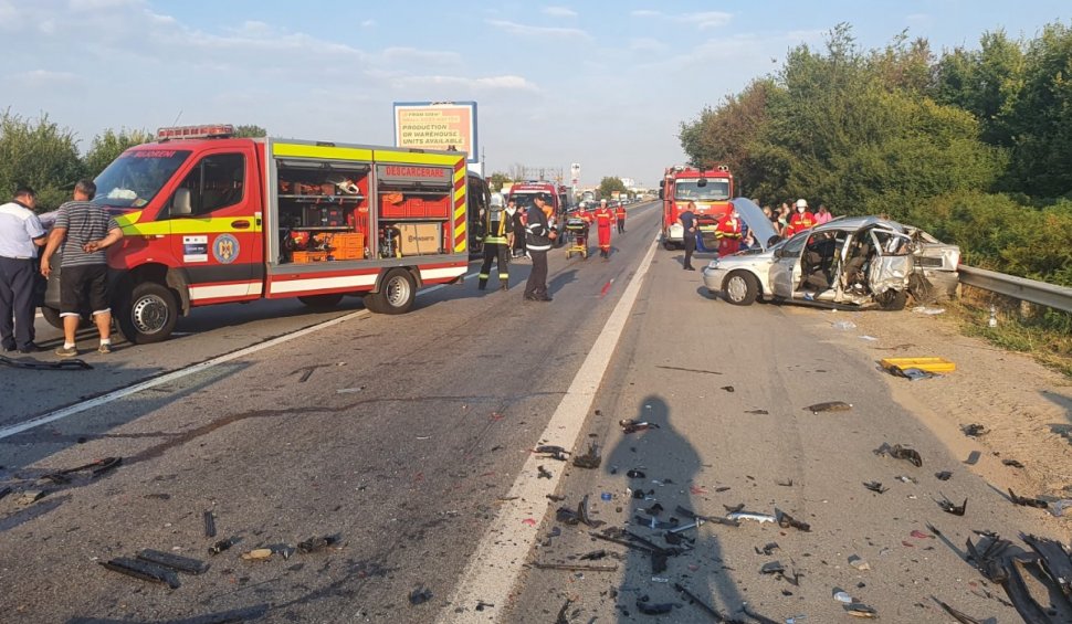 Accident cu cinci mașini pe Autostrada A1, lângă București: Șase victime, trafic blocat, elicopterul SMURD preia răniții