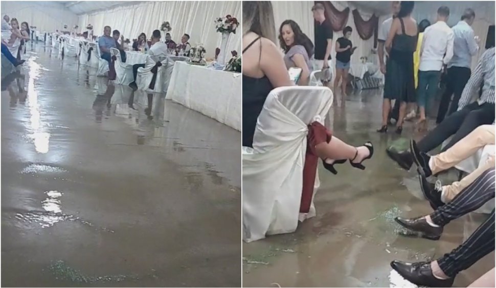 Zeci de invitați au fost inundați la o nuntă în cort. Toți nuntașii au fost nevoiți să fugă din calea apei
