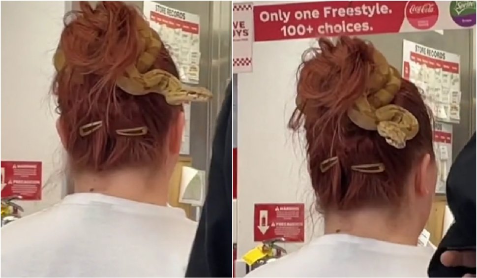 O femeie și-a prins părul cu un șarpe și apoi s-a dus la Fast Food | Imaginile au devenit virale