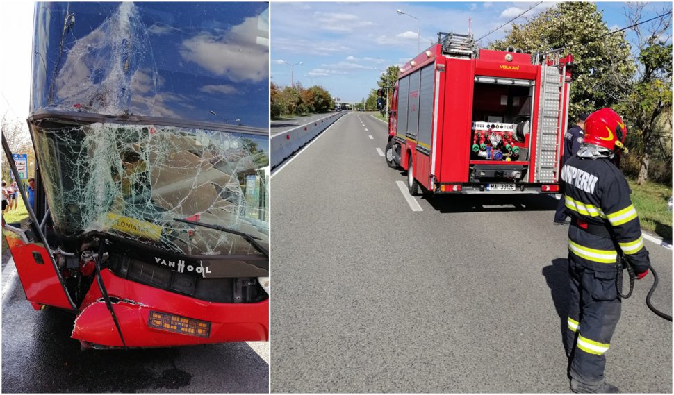 Un autocar cu 52 de pasageri a rupt un stâlp, la ieșirea din Vama Albița