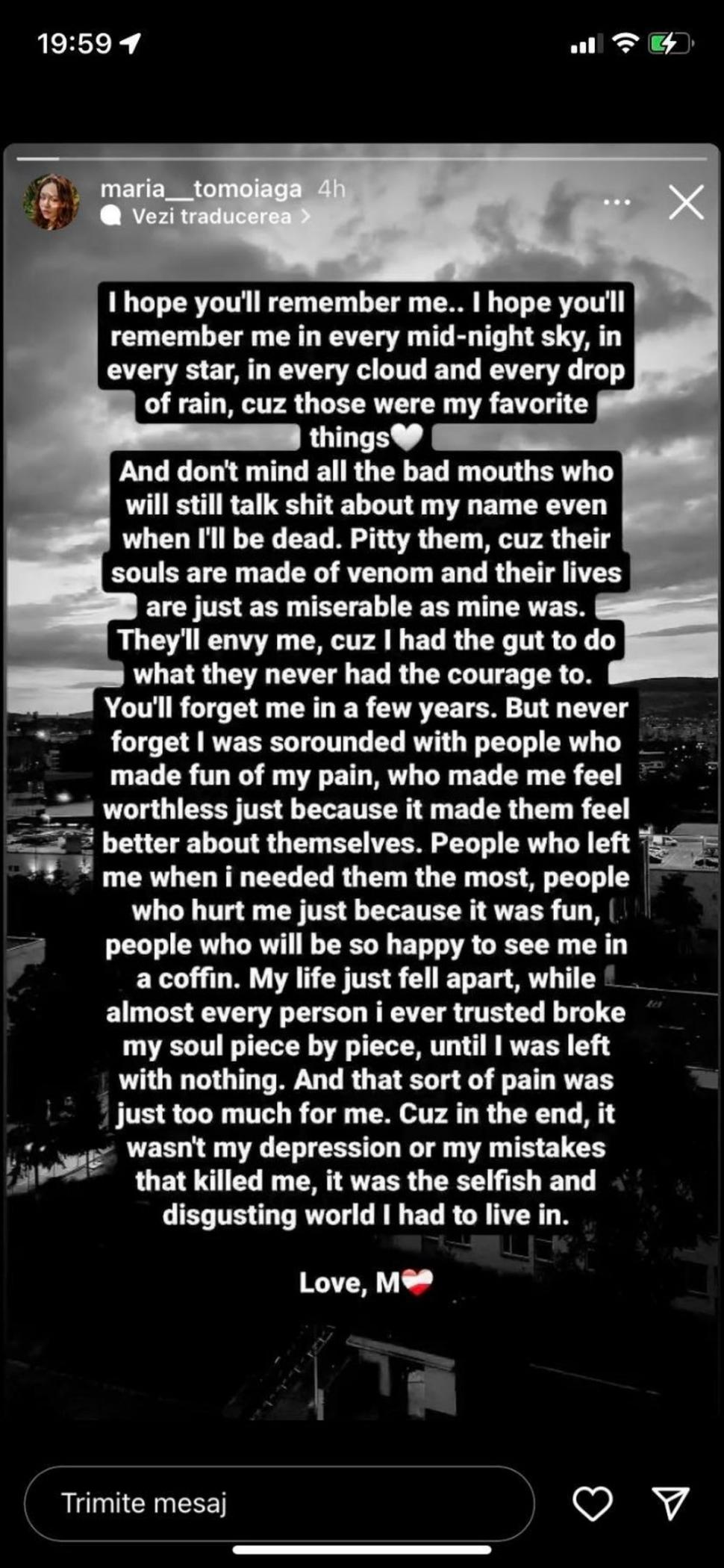 Fiul primarului rupe tăcerea despre Maria Tomoiagă, fata preotului care s-a aruncat de la etaj: "Acel mesaj nu era pentru mine. Fiecare a plecat pe drumul lui" 789065