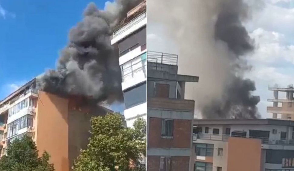 Incendiu puternic la un bloc din Voluntari | Opt autospeciale ale ISU Bucureşti-Ilfov intervin la faţa locului