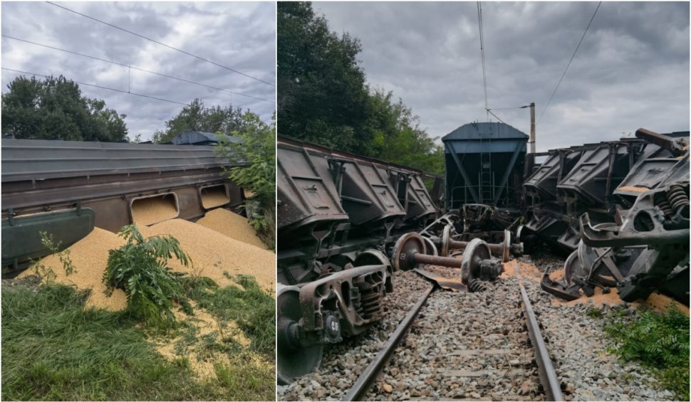 Două vagoane dintr-un tren cu cereale din Ucraina au deraiat și s-au răsturnat în Mureş. Anunţul CFR
