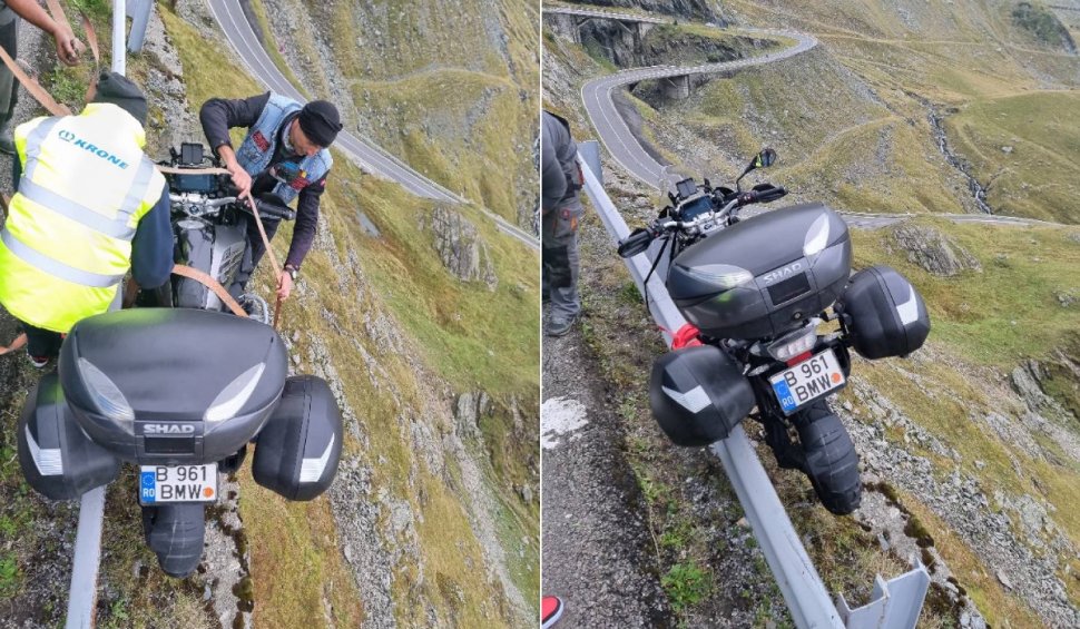 Turist american, rămas suspendat cu motocicleta pe Transfăgărășan. Imaginile au ajuns virale
