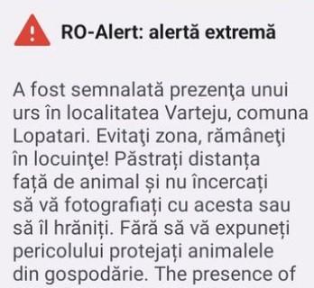 Comunele din ţară unde oamenii sunt ţinuţi în case de mesaje RO-Alert, care anunţă prezenţa urşilor  790151