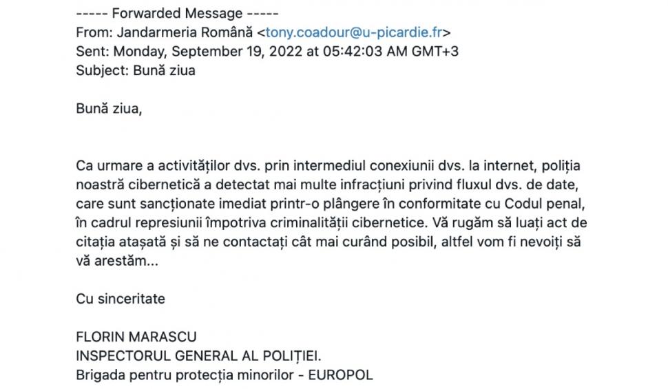 Mesaje false în numele Jandarmeriei, primite de cetățeni: "Vom fi nevoiți să vă arestăm" | Nu accesați link-urile sau fișierele atașate!  790510