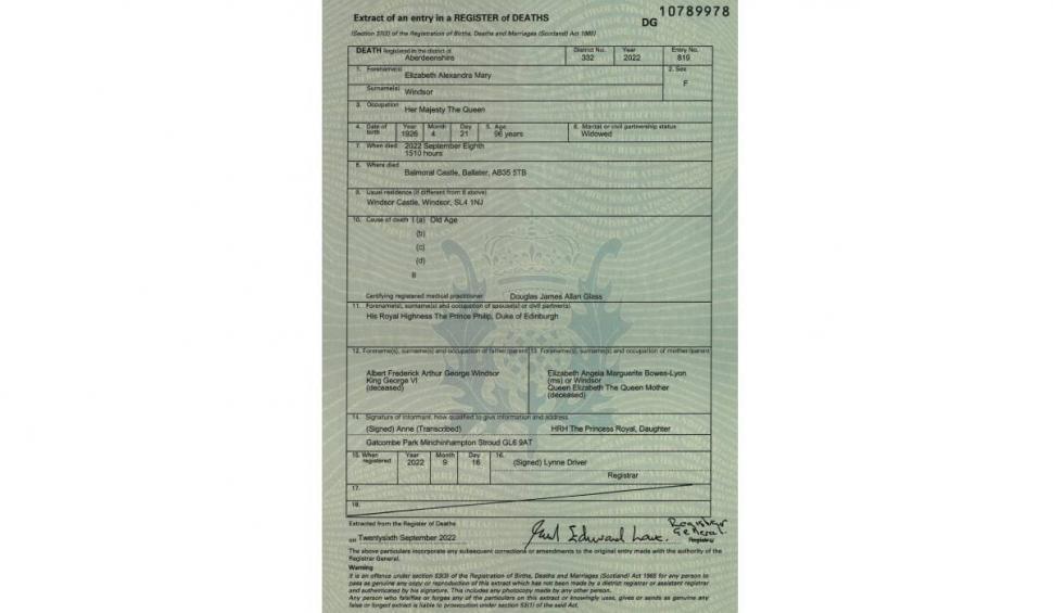 S-a aflat cauza morţii reginei Elisabeta a II-a. Certificatul de deces a fost făcut public 792169