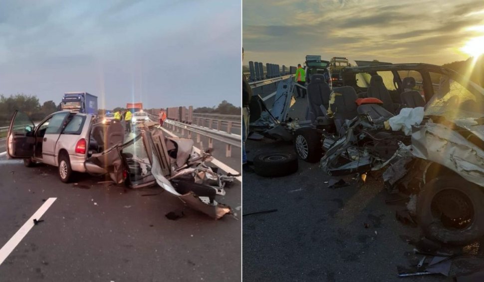 Un şofer a supravieţuit miraculos într-o maşină despicată în două, după un accident teribil pe autostrada A1, lângă Lugoj