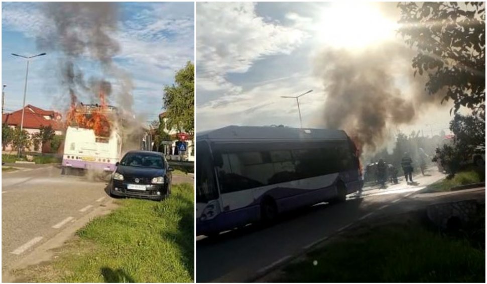 Un troleibuz a fost cuprins de flăcări, la Timișoara. Şoferul şi pasagerii s-au autoevacuat la timp