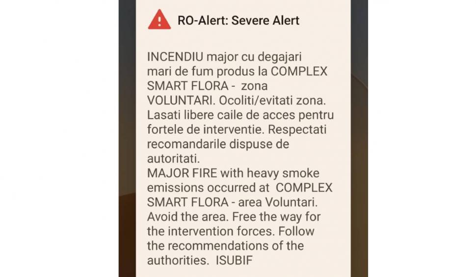 Incendiu cu degajări mari de fum la un depozit comercial, în Voluntari. Autoritățile au emis și un mesaj RO-Alert 794625