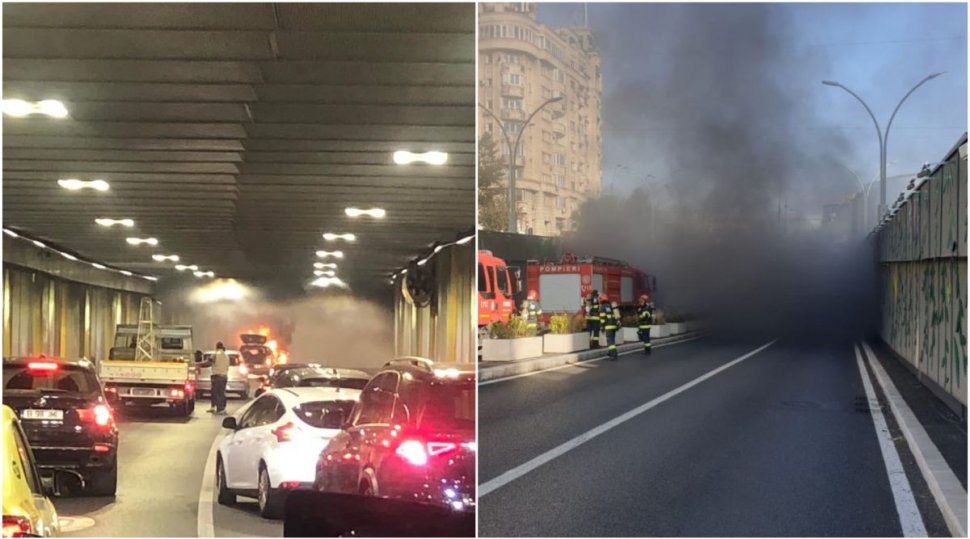 Incendiu în Pasajul Unirii! Traficul este complet blocat după ce o mașină a luat foc