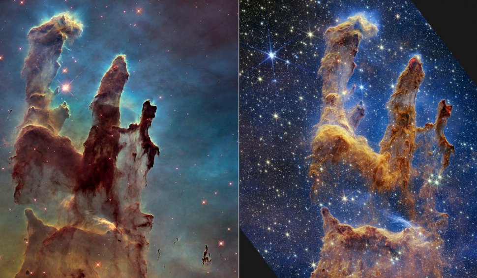 Imagini uluitoare cu "Stâlpii Creaţiei", parte din Nebuloasa Vulturului, surprinse de telescopul James Webb al NASA 