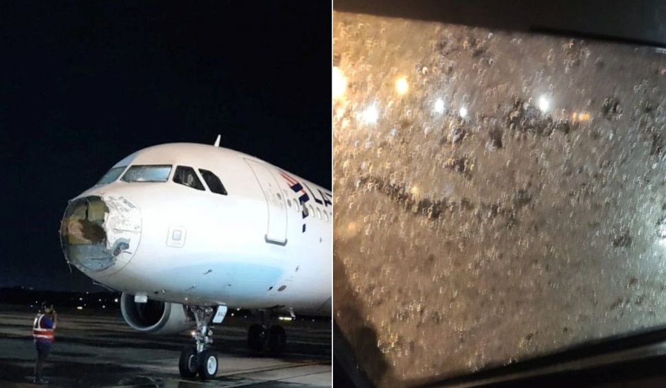 Imagini terifiante ale avionului Airbus A320 cu "nasul" distrus într-o furtună cu grindină | Pasagerii au crezut că nu mai ajung întregi la sol