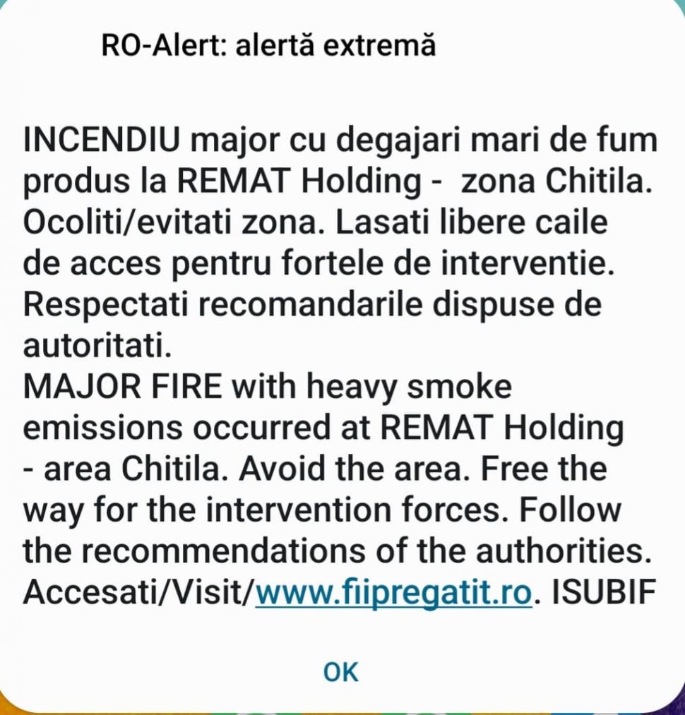 Incendiu puternic la un centru Remat din Chitila, lângă București. A fost trimis mesaj Ro-Alert: "Degajări mari de fum" 798184