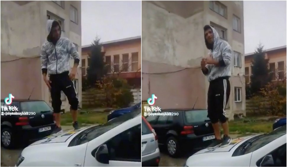 Un elev din Giurgiu s-a filmat dansând pe manele pe o mașină de poliție, în timp ce agenții țineau o prelegere în școală