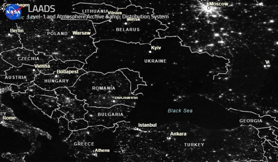 Imaginea din satelit care dezvăluie amploarea penelor de curent pe teritoriul Ucrainei