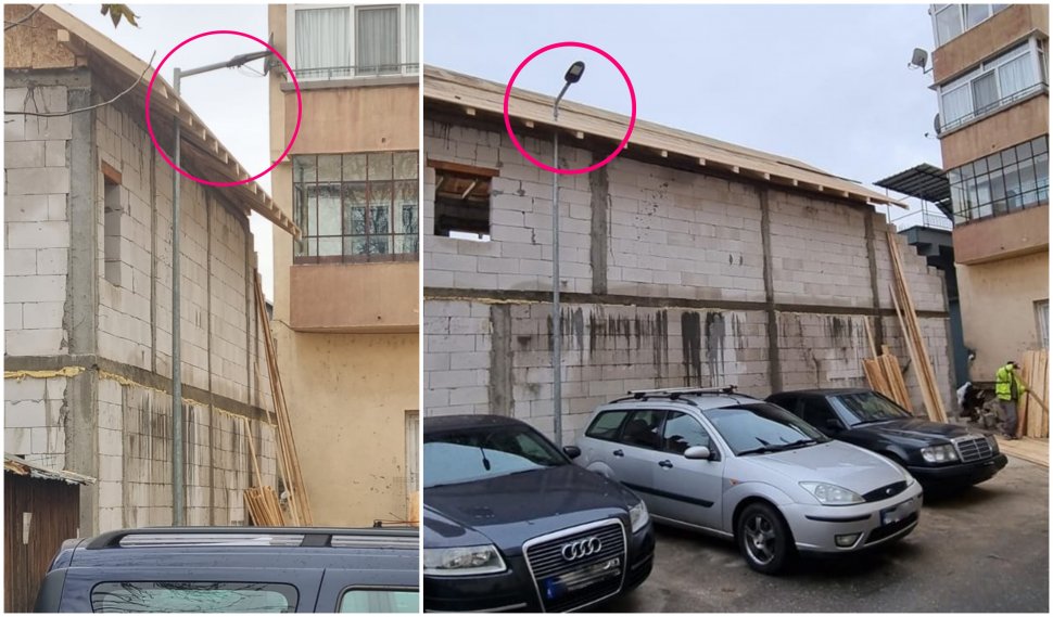 Cum a ajuns un stâlp de iluminat să treacă prin acoperişul unei vile din Horezu. Reacţia autorităţilor