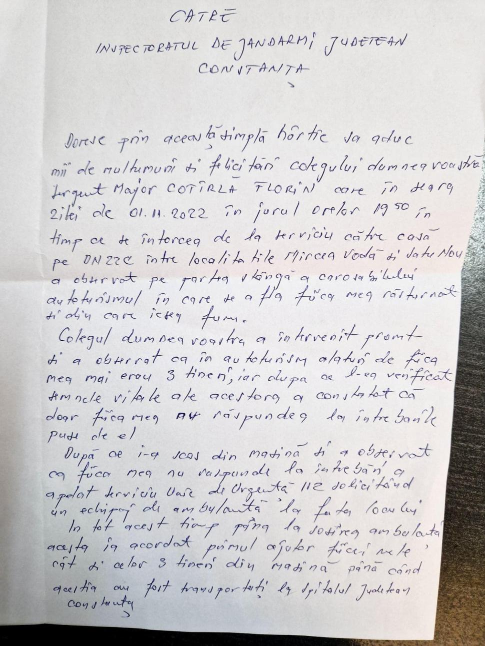 Un jandarm din Constanţa, erou pentru patru tineri blocaţi într-un autoturism accidentat 804365