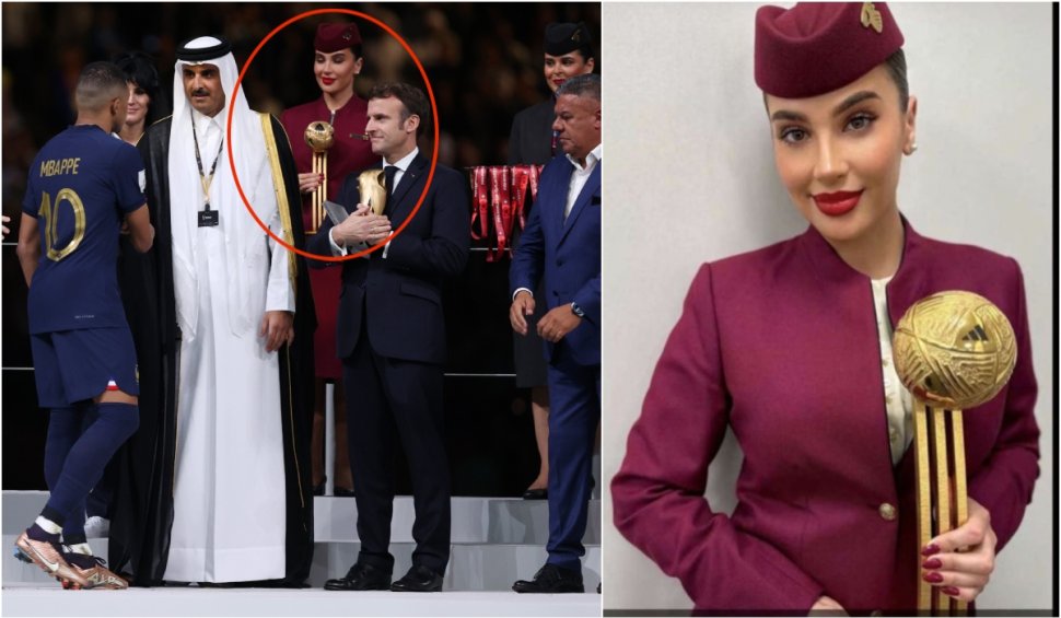 O stewardesă româncă a stat în spatele lui Emmanuel Macron și a ținut trofeul Cupei Mondiale, care i-a fost înmânat lui Messi