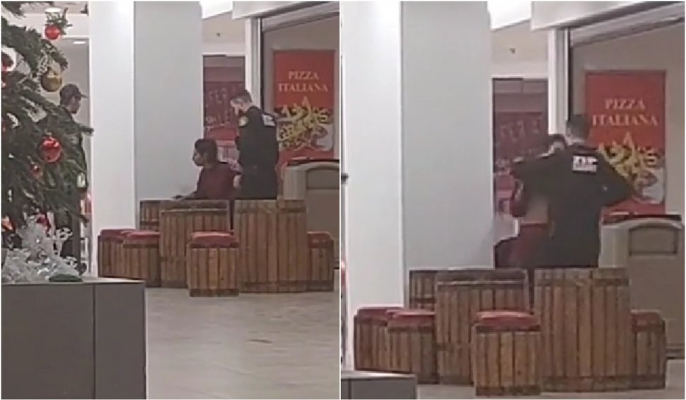 Un paznic a bătut crunt o femeie într-un mall. Bărbatul nu s-a oprit nici când victima era pe jos