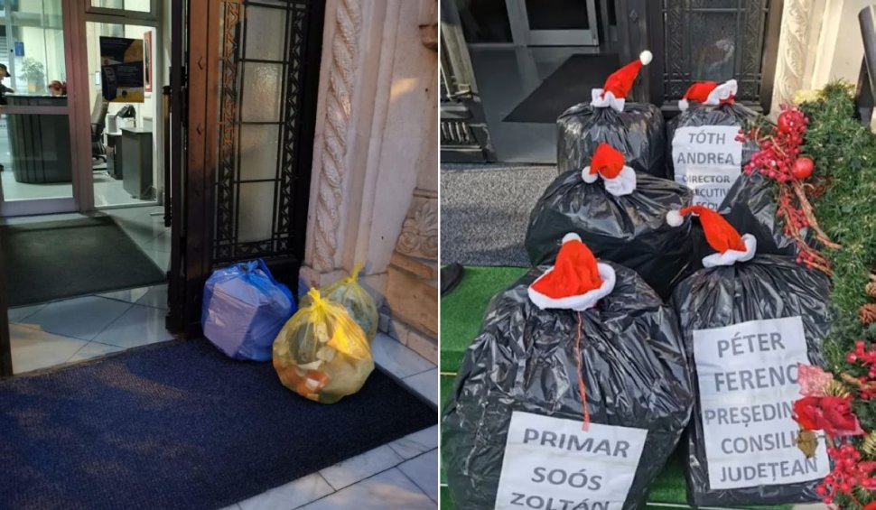 Şase saci de gunoi, cadou de Crăciun pentru primarul din Târgu Mureş