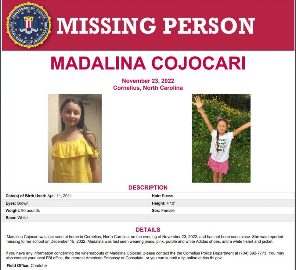Ultimele imagini cu Mădălina Cojocari, fetiţa de 11 ani dispărută în SUA, publicate de Poliţia americană 806766