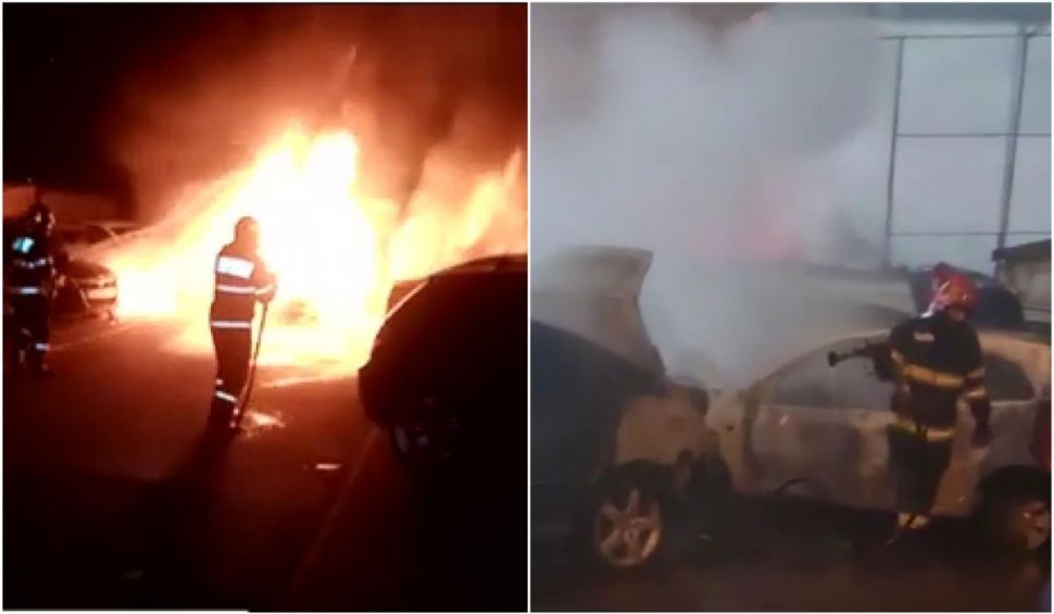 Cinci mașini au ars, una după alta, în Craiova, după gestul imprudent al unei șoferițe