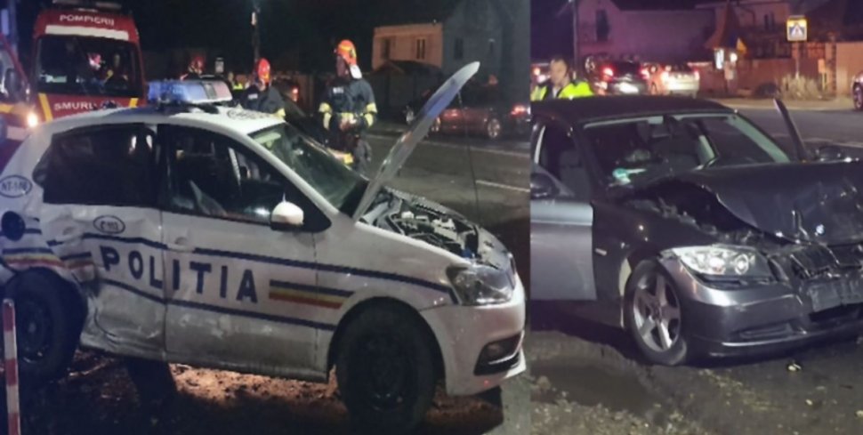 Doi poliţişti au fost răniţi într-un accident în Neamţ. Un tânăr cu BMW a lovit în plin autospeciala