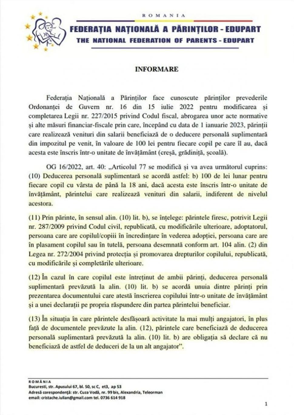 Scutiri de impozit pentru părinţii care au copiii înscrişi la școală, grădiniță sau creșă 810344