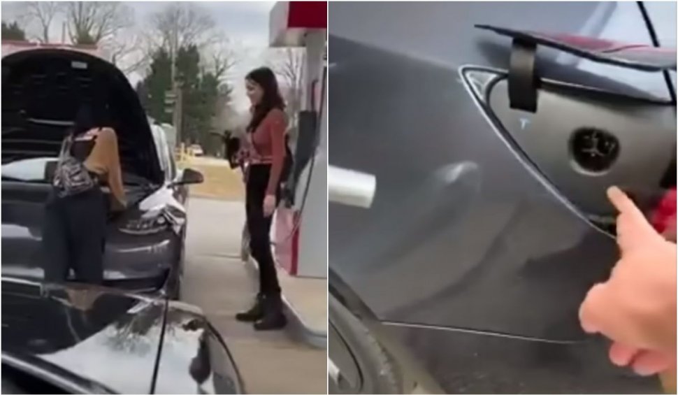 Două femei au încercat să alimenteze o Tesla cu benzină | Căutau unde să bage pompa și au găsit rezervorul pentru lichidul de parbriz
