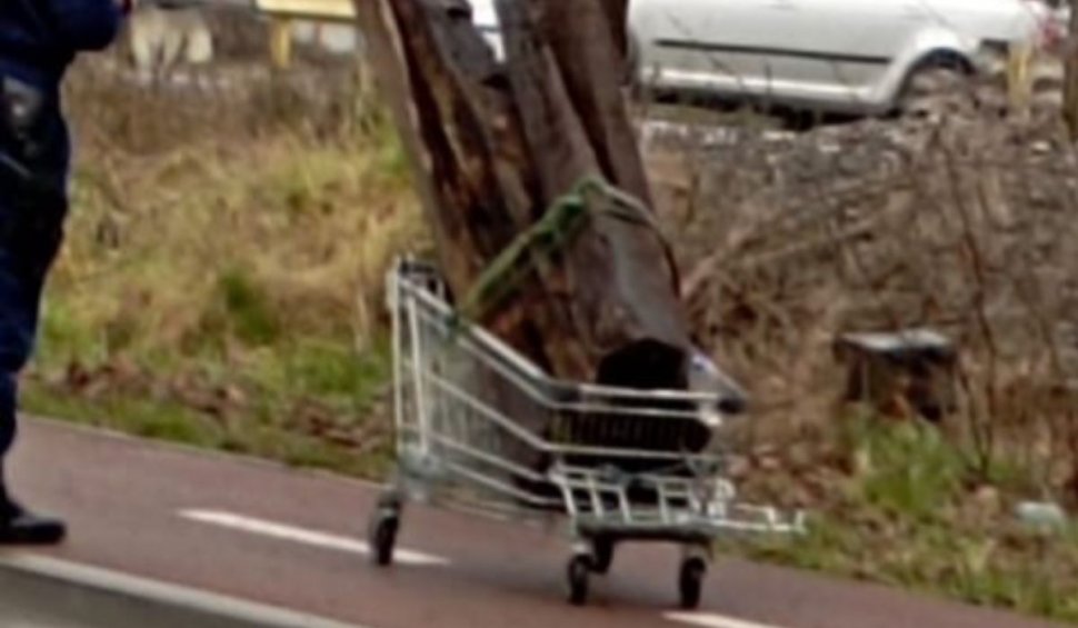 Un bărbat și o femeie au fost prinși în timp ce furau traverse de cale ferată cu un căruţ de cumpărături, în Bistriţa
