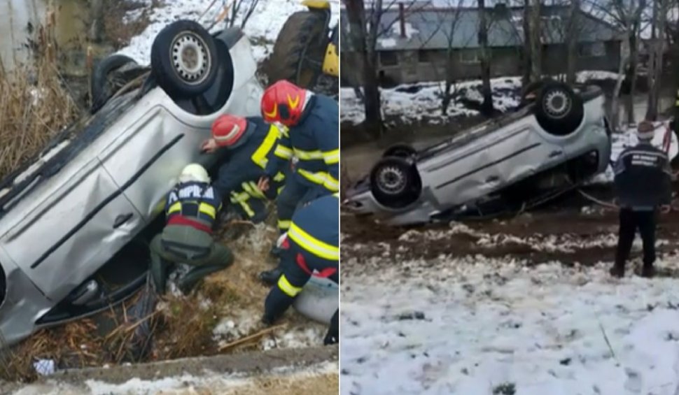 Doi bărbați din Argeș au murit după ce au căzut în râu cu o mașină încărcată cu grâu. Pompierii au intervenit cu un excavator
