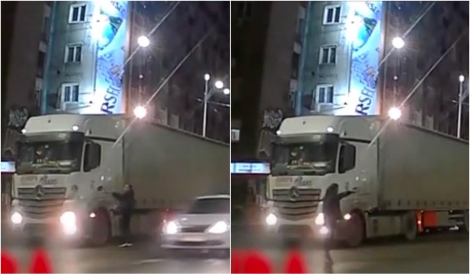 Accident în Pasajul Unirii, evitat în ultima clipă. Un participant la trafic a oprit la timp TIR-ul