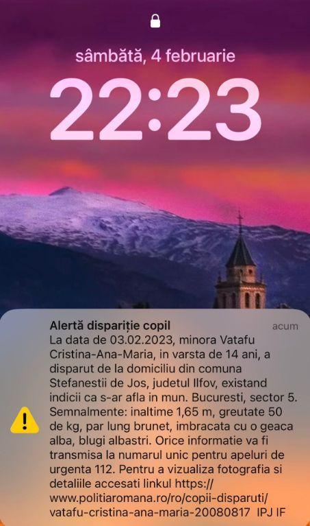 Alertă pentru un copil dispărut. O minoră de 14 ani, din Ștefăneștii de Jos, e căutată de poliţişti 815029