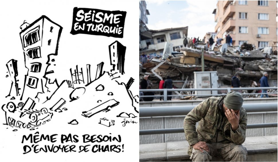 O publicație franceză ia în derândere cutremurul din Turcia printr-o caricatură: "Nici măcar nu trebuie să trimiteți tancuri"