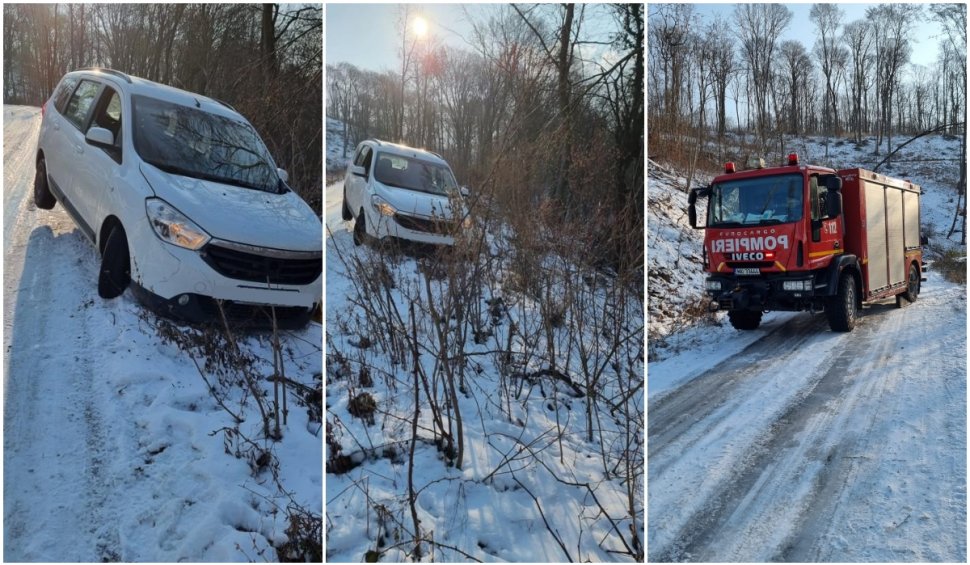 Un bărbat a sunat la 112 după ce a rămas blocat în maşină şi a fost la un pas să cadă într-o prăpastie, în Hunedoara 