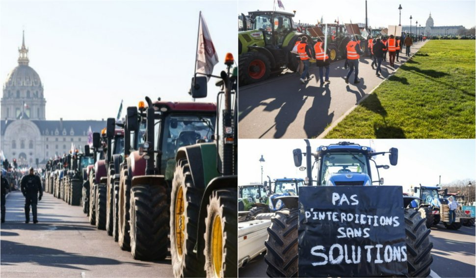 Sute de fermieri francezi au blocat străzile din Paris cu tractoare