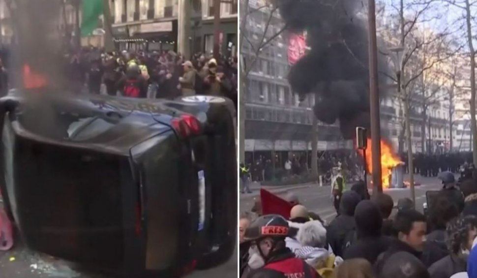 Proteste violente la Paris, din cauza creşterii vârstei de pensionare: Sute de mii de francezi au ieșit în stradă