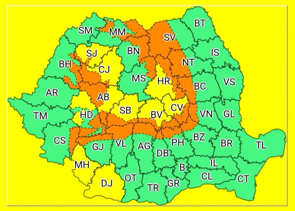 Cod portocaliu de viscol şi de ploi, în zone din 22 de județe. Cât durează avertizarea meteo ANM 818122