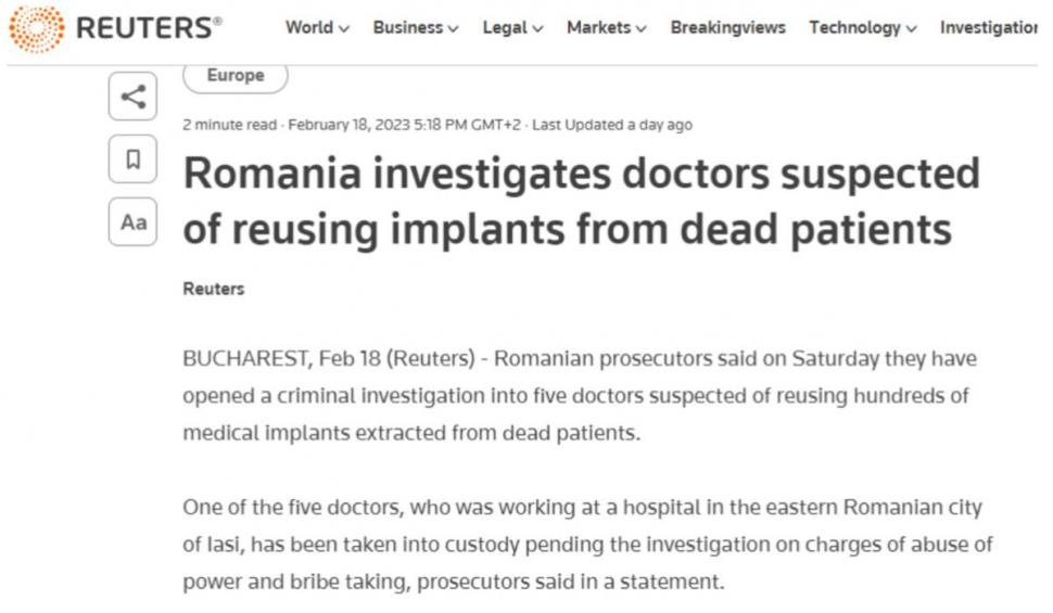 Scandalul dispozitivelor de la cadavre a ajuns în presa internaţională: "Un sistem medical umbrit de corupţie" 818184