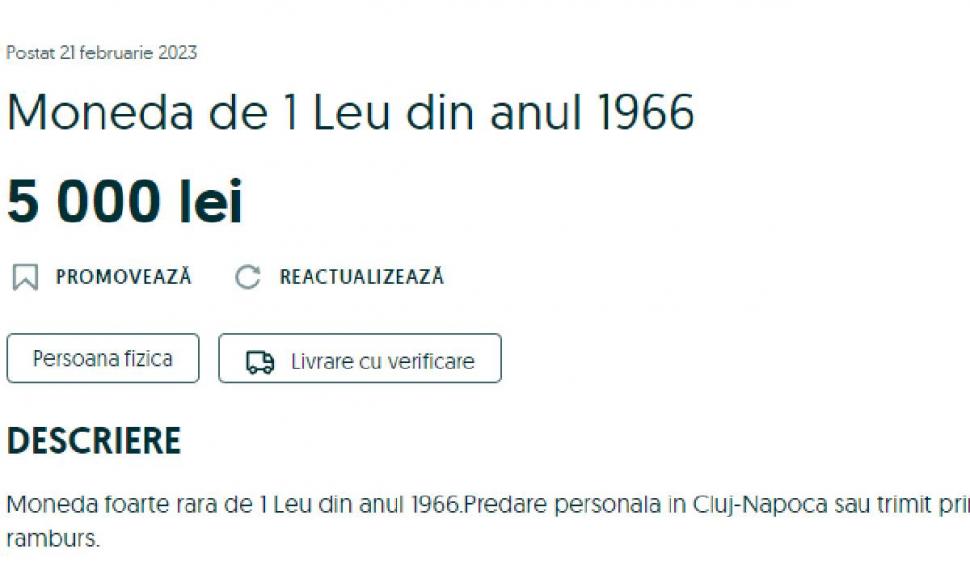 Moneda din perioada comunismului, vândută pe internet cu 5.000 de lei. Dacă o ai acasă, poți face niște bani rapid 818827