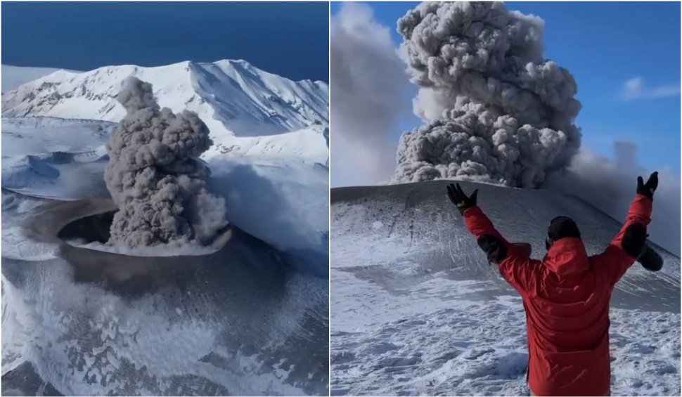 Erupţie spectaculoasă a vulcanului Ebeko, din Insulele Kurile. Coloane de cenușă de peste doi metri
