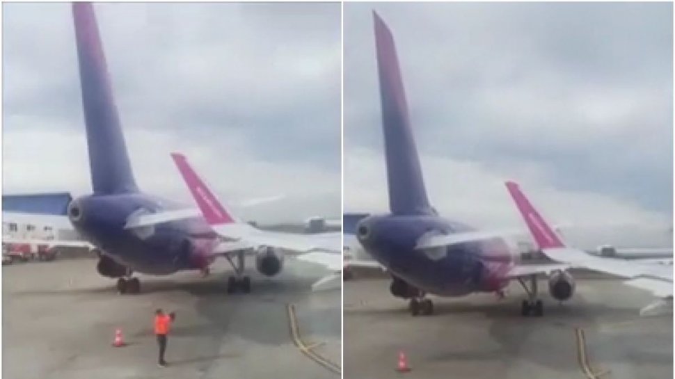 Momentul în care cele două avioane se ciocnesc pe Aeroportul din Suceava