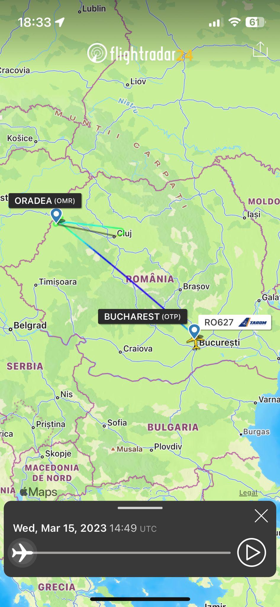 O aeronavă Tarom a ratat aterizarea la Oradea din cauza vremii şi a fost deviată spre Cluj 822971