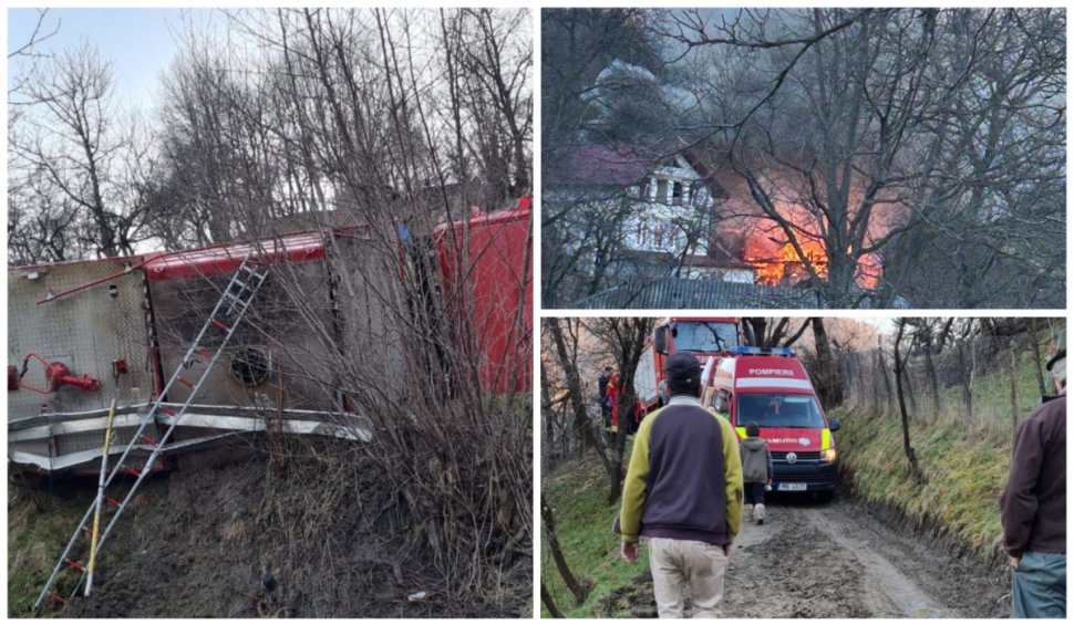 O mașină de pompieri care se deplasa spre un incendiu s-a răsturnat în Bistrița-Năsăud. Trei pompieri au fost răniți